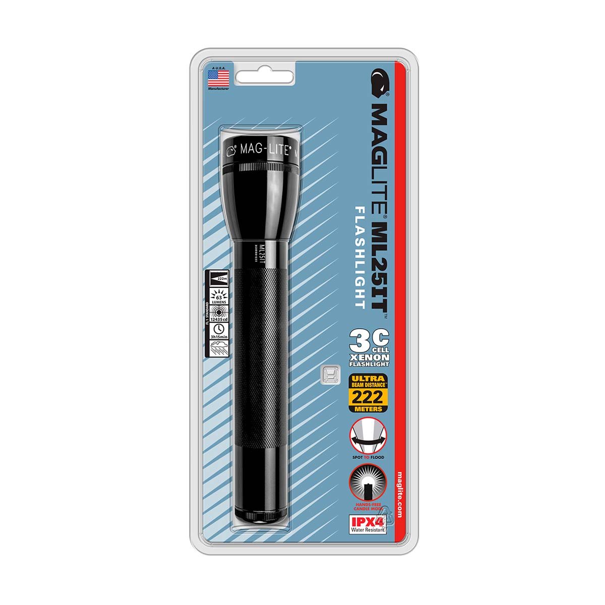 Mag-Lite ML25IT Xenon Flashlight - 3xC Cell, Black Aluminum, Water-Resistant